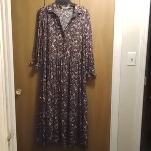 Natural Life Maxi dress ptp 19.5" w 19" L 51" floral long sleeve POCKETS! Rayon